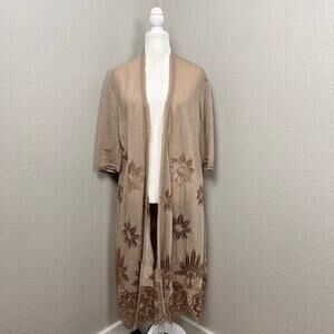 Anis‎ A Duster Womens Small Beige Boho Fairy Embroidered Longline Pockets